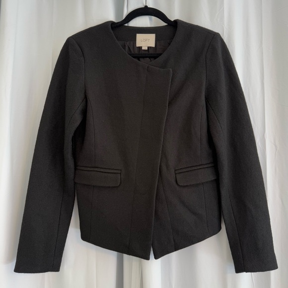 LOFT Black Wool Blend Asymmetrical Moto Blazer Women’s 4 - Picture 1 of 7